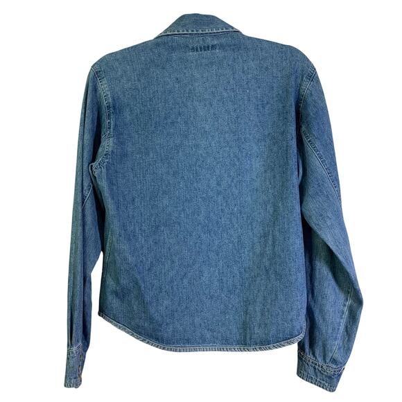 BEBE Shirt Medium Vintage Denim Pearl Snap Chest Pockets 3 Snap Cuff Western - Picture 2 of 13